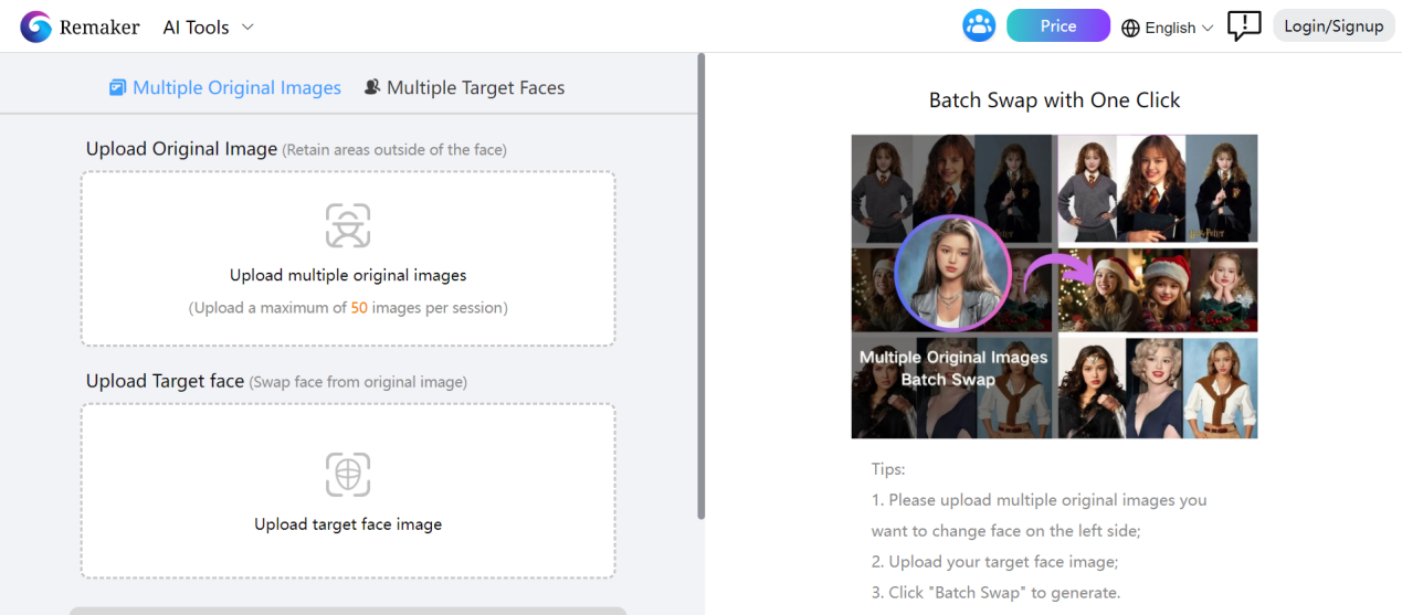 Remaker AI: User-friendly interface and Diverse Face Swapping Options