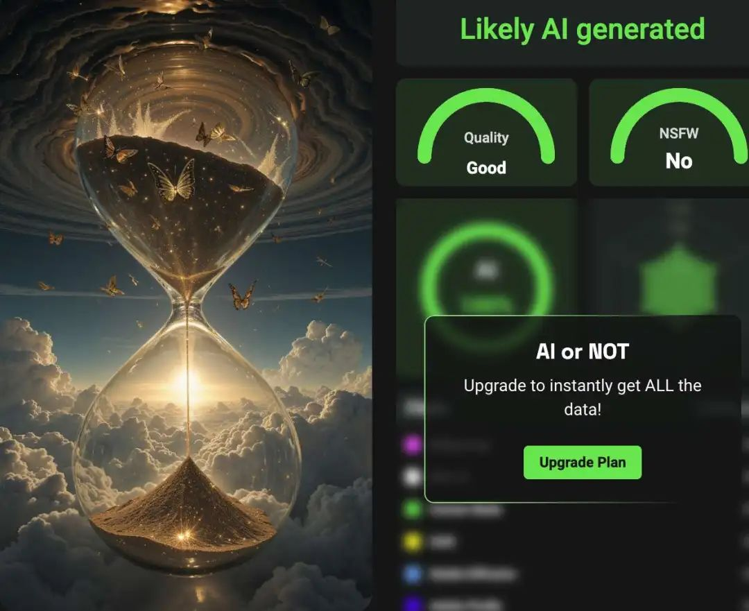 The inspect page of AI image detecting tool,showing its pay interface.