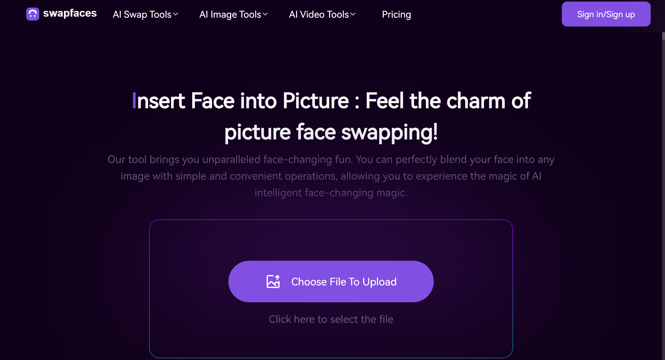 The homepage of Swapfaces